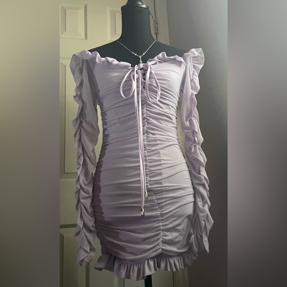 Ruched Off-Shoulder Lavender Bodycon Dress
